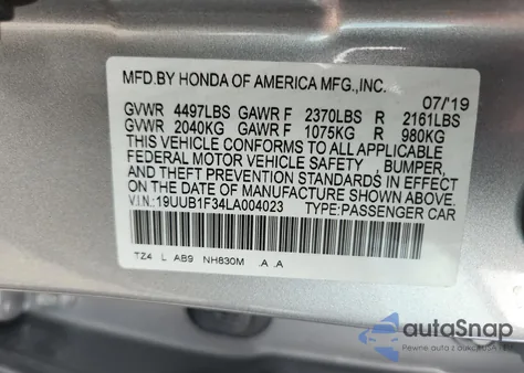 2020 Acura Tlx из США, поврежденный, VIN 19UUB1F34LA004023
